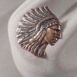 Vintage Copper Native American Chief Pin Feather Headdress Profile Southwestern
